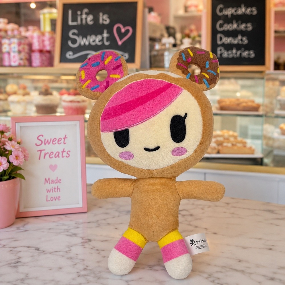 Tokidoki Donutella Plush Kids‎ Toy 8 Inch Brown Pink Donut Ears Kawaii Aesthetic